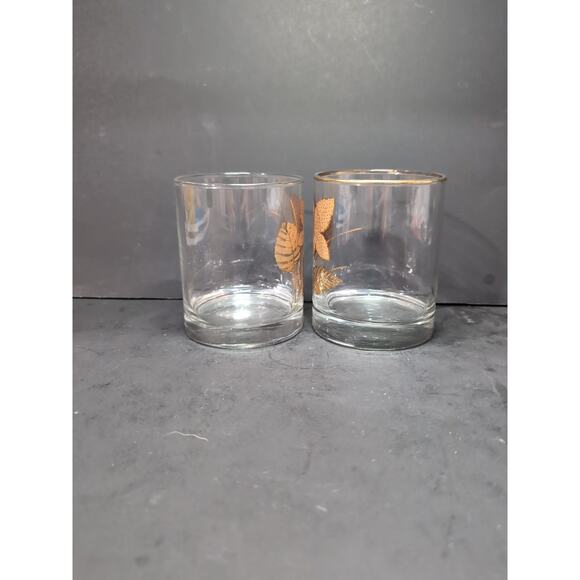 Libbey's Maple Leaf Glasses, Vintage Gold Rim Set, MCM Old Fashioned Barware - Picture 2 of 9